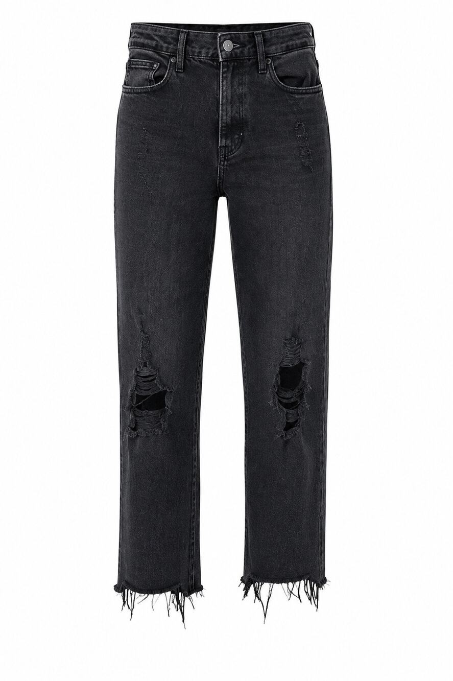 Wild Fable Black Distressed Jeans Women Size 4 Highest Rise Straight Raw Hem